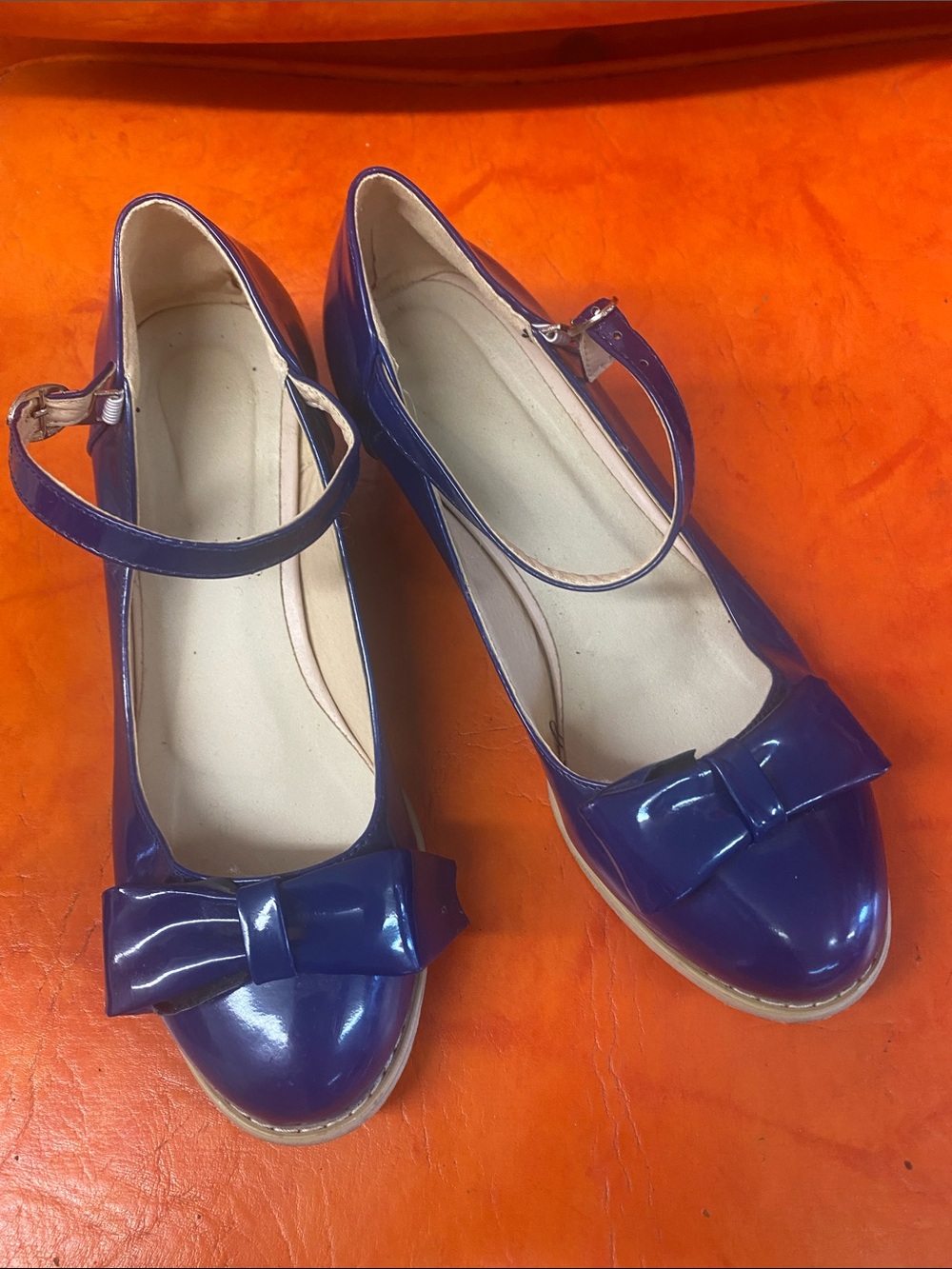 Women’s Blue Patent Mary Jane Bow Block Heel